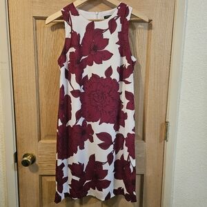 Size 4 Banana Republic Floral Sleeveless Dress - White and Burgundy